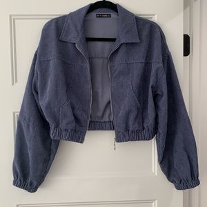 Zaful Cropped Blue Corduroy Jacket